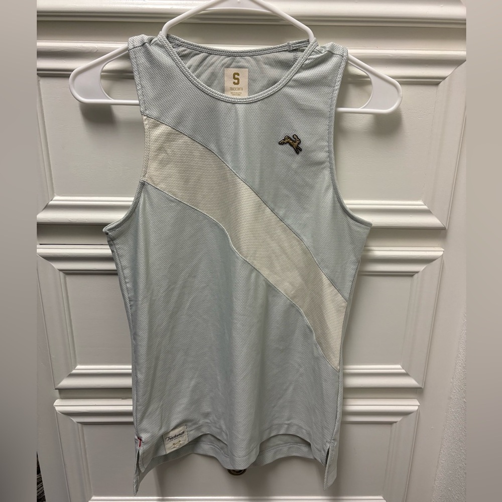 RARE Tracksmith Van Cortelandt Light Blue White Stripe Singlet Small, retro